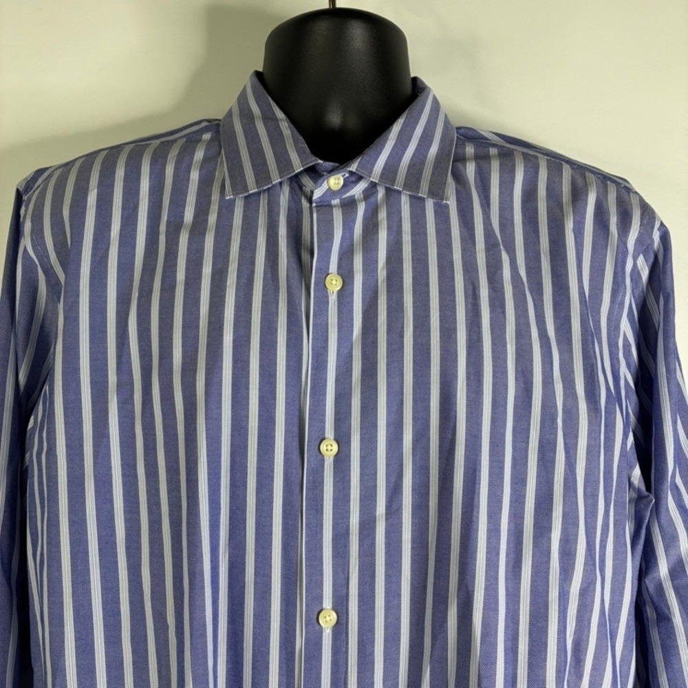 Banana Republic Fitted Blue White Stripe Dress‎ Shirt XL 17-17 1/2 Cotton - Picture 8 of 14